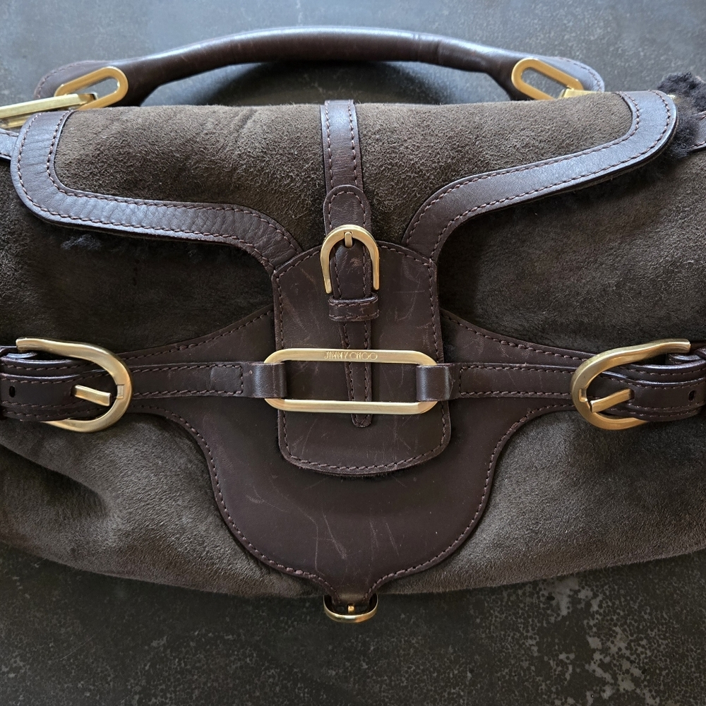 Jimmy Choo Chocolate Brown Suede and Leather Shoulder Bag